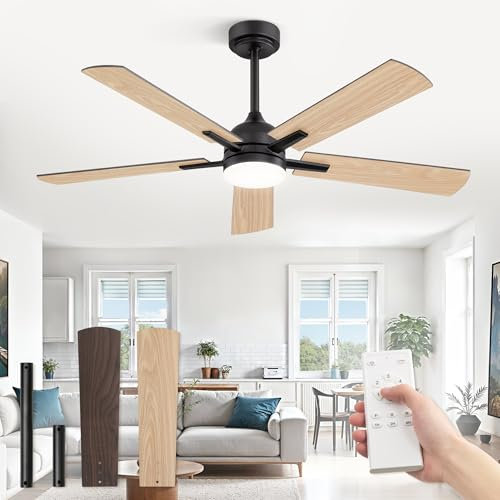 ZMISHIBO Ventilador de Techo con Luz, Ø132 cm, Motor DC Eficiente, 6 Velocidades, 3 Temperaturas de Color (3000K, 4000K, 6000K), Diseño Moderno, Control Remoto, Ahorro Energético