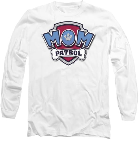Paw Patrol Mother's Day Mom Patrol Badge Unisex Adult Longsleeve T Shirt, White, Medium