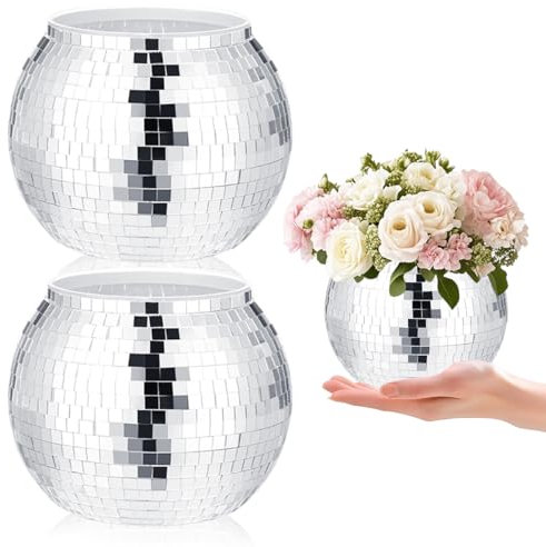 2 Pcs Disco Ball Vases,Plastic Disco Ball Centerpieces 4 X 4.7 Disco Ball Decor Silver Mirror Disco Ball Planter Can Be Used for Wedding Centerpieces,Birthday,Office
