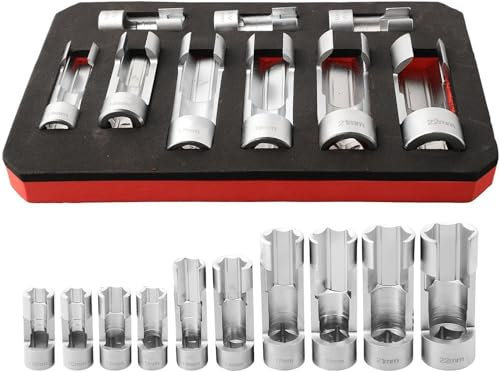 10-22mm Lambdasonden Schlüssel, Diesel-Einspritzdüsen-Steckschlüsselsatz, Nuss Steckschlüssel Werkzeug Lambdasonden-Einsatz mit 1/4 3/8 1/2 Lambdasonden schlüssel satz