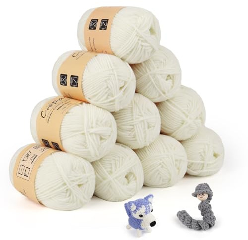 Coopay Lana per uncinetto, 450 g (10 x 45 g), morbido filato all'uncinetto, 5 lana per lavori a maglia, per bambini, per principianti, super morbido, per lavori all'uncinetto e a maglia, bianco latte