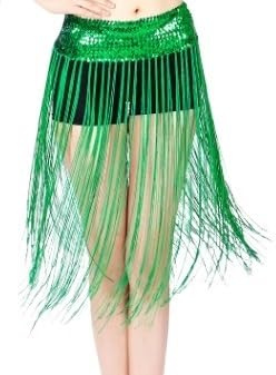 Skdvy Bauchtanz Hüftschal,Bauchtanz Hüfttuch aus Chiffon Bauchtanzkostüme Gürtel Gürtel Elastische Kraft Pailletten Lange Quaste Bauchtanz Hüftschal for Frauen Bauch Tanzgürtel(Grün)