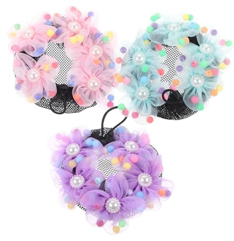 VALICLUD Haargummi Satz Kinder Ballett Haarnetz Elastisch Haarknotenformer Für Lange Haare Mädchen Tanz Haaraccessoire Mit 3 Blumen Dutt Netz