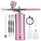 Hethlif Kit Aerografo con Compressore, Aerografo 20-30PSI con Ugello da 0,3 mm per Pittura, Tatuaggio, Nail Art, Colorazione di Modelli, Rosa