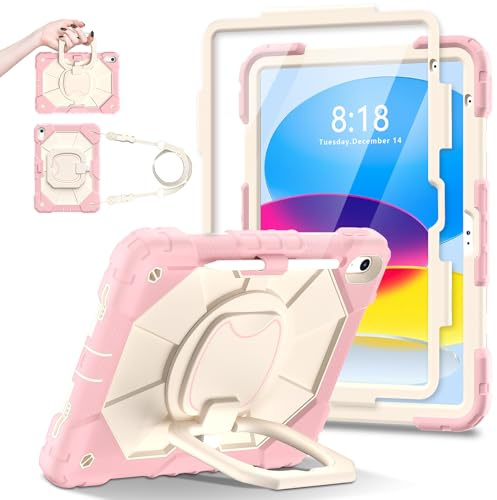 Coque pour Samsung Galaxy Tab A9+ Plus 11 po 2023, avec Protection D'écran, Support Rotatif 360°, Ceinture D'épaule (Or Rose, iPad 11th/10th 2025)