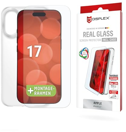 Schutzglas + Schutzhülle für iPhone 17 (10H), Echtglas, Eco-Montagerahmen | 0