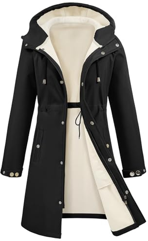 RITOSTA Softshelljacke Damen Lange Übergangsjacke Fleece Gefüttert Winddicht Softshellmantel Wasserdicht Windbreaker Wanderjacke Atmungsaktive Jacke Regenjacke Outdoorjacke mit Kapuze