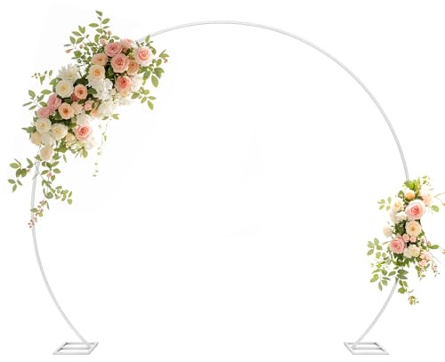 Fiita 7.2x8.5 FT White Round Backdrop Stand Circle Balloon Arch Frame Large Metal Wedding Arch for Anniversary Birthday Party Valentine Ceremony Wedding Decorations Thickened Square Tubes