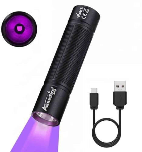 Alonefire SV127 Torcia UV LED Piccolo Professionale 395nm USB C Ricaricabile Mini Lampada Ultravioletti per Resina, Pesca, Fluoresceina, Rilevatore di Urina,Minerali con Batteria Incorporata