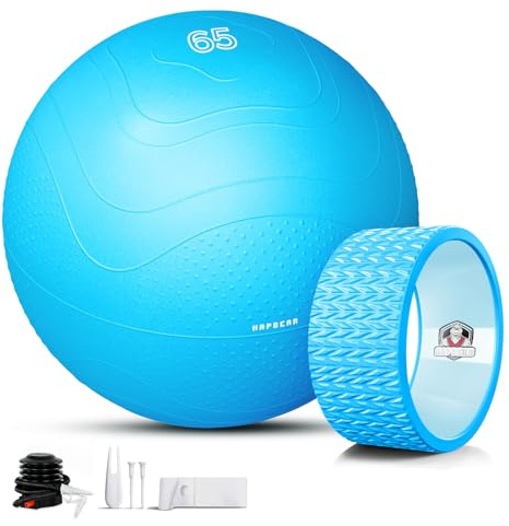 HAPBEAR Exercise Ball 55-75cm - Anti-Burst Slip-Resistant Yoga/Pilates Ball for Core Training & Posture Improvement, Home Gym/Rehab/Pregnancy Ball, Quick Pump & 3 Resistance Bands Included