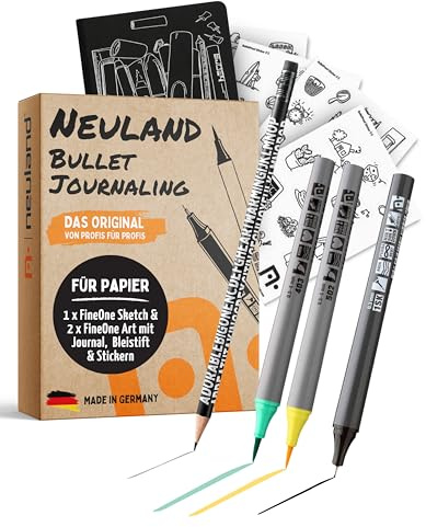 Neuland Bullet Journaling Set I BulletProof Notizbuch, FineOne Marker & Fineliner, Bleistift & Motiv Sticker I Kreativset für Planung, Organisation, To-Do-Listen & strukturiertes Journaling