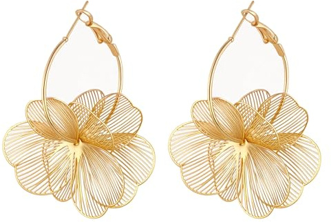 MIYUEFAN Ohrringe Blumen Damen, Ohrringe Gold Hängend Statement Ohrringe | Blumenohrringe 14K Vergoldet Hypoallergen Große Ohrringe Hängend Tropfen Blumen Ohrringe, Boho Ohrringe Elegantes Modeschmuck