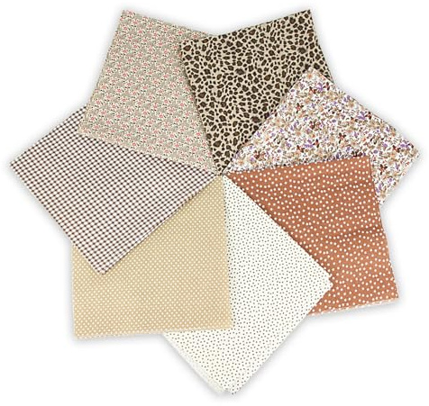 7 Stück Baumwollstoff Stoffpaket 50 x 50 cm, Patchwork Stoffe, Stoffreste – DIY Stoff für Basteln, Quilten, Deko & Puppenkleidung Reiner Baumwolle, Modischen Mustern (Braun)