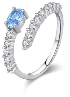 Weißgold Ring 18K, Promise Ring Beste Freundin Offenes Design mit 0.5Ct Ovalem Topas und Rundem Moissanit Größe 52 (16.6)