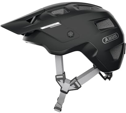 ABUS MTB-Helm MoDrop, Schwarz, L | In-Mold-Verfahren, Verstellsystem, Goggle-Halterung, Zopf-Öffnung