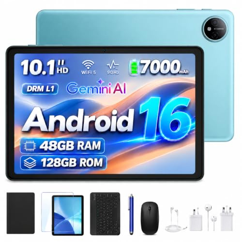Luzglo P10 Android 16 Tablet 10 Pollici, 48GB RAM+128GB ROM/2TB TF, Gemini AI, 90Hz, 7000mAh, WiFi 5, Face ID, OTG, Jack 3,5 mm, Widevine L1, Tablet con Tastiera e Penna, Blu
