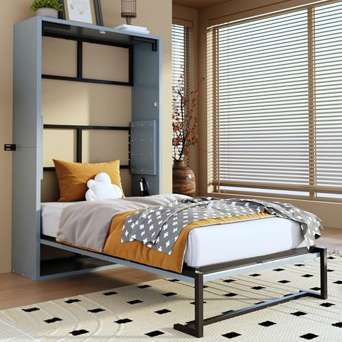 Henjda Armadio con letto a scomparsa 90x200 cm, letto Murphy, letto singolo, letto a scomparsa a parete con fissaggio a parete con chiusura, letto a scomparsa, armadio con letto a scomparsa, letto a