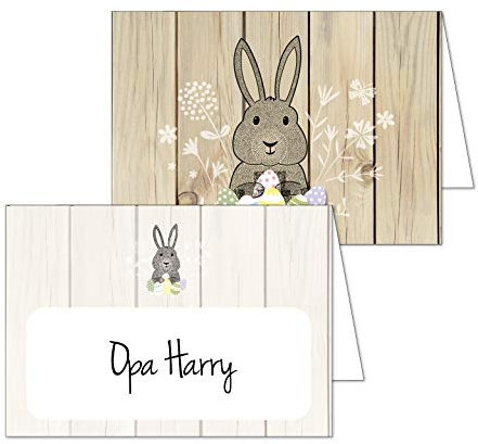 15 Tischkarten Oster-Hase I dv089 I DIN A7 I Platzkarten Namens-Karten Namensschilder Sitzplatz-Karten zum Aufstellen und Beschriften für Ostern