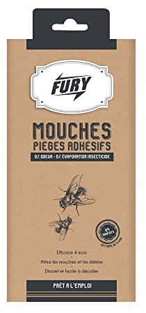 Fury - Pièges adhésifs Mouches - Efficace 4 Mois - Discret et Facile à décoller - sans Traces - sans Odeur - 4 adhésifs - Fabrication Française