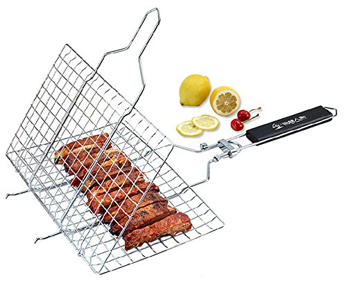 Grill Basket BBQ Grillkorb Grillwender Edelstahl Grillrost für Fleisch Fisch Steak Wurst Gemüse