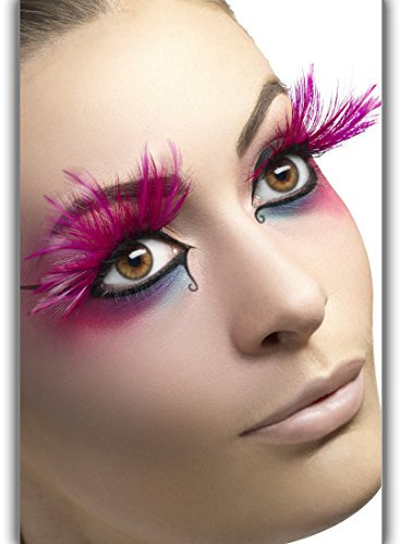 Amakando Falsche Wimpern Karneval - pink - Künstliche Wimpern mit Federn Unechte Wimpern Showgirl Kunstwimpern Wimpernverlängerung Lange Federwimpern