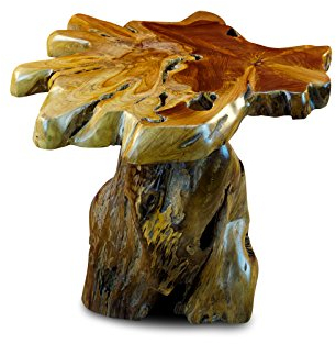 Kinaree Holz Beistelltisch ALOR Setar - Durchmesser ca. 50-55cm Beistelltisch aus Teak Massivholz in rustikaler Optik, mit Tischplatte aus Wurzelholz Baumscheibe (50x50x50cm)