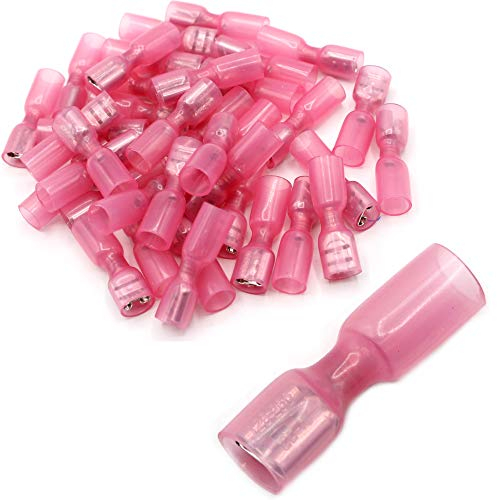 Flachstecker Flachsteckhülsen Kabelschuh mit Schrumpfschlauch vollisoliert Steckverbinder Weiblich Steckbreite 6,3 mm rot 0.5-1.5mm² (100 Stück, Rot: Flachsteckhülsen/vollisoliert)