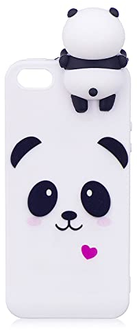 DasKAn Moda Custodia per iPhone 5/5S/SE,Carino Bianca Panda 3D Cartoon Animale Bambola Disegno Indietro Cover AntiGraffio Flessibile Morbido TPU Silicone Protettivo Custodia per iPhone 5/5S/SE