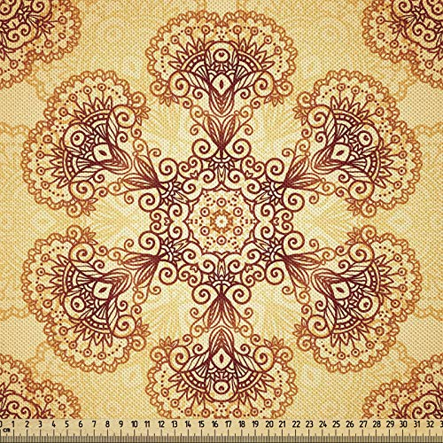 ABAKUHAUS Ethnisch Satin Stoff als Meterware, Oriental Vintage-Ornamente, Zum Nähen Toller Stoff für Heimtextilien Aller Art, 2M (148x200cm), Dark Orange Apricot