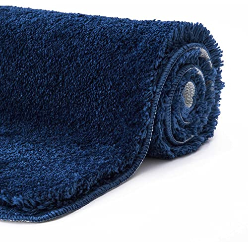 etérea Badematte rutschfest 80x50 cm waschbar - Bad Duschvorleger Hochflor - Bathroom Mat - Badteppich Waschmaschine Flauschig Schwer - Badläufer Teppich 50x80cm - Jana Badematte Blau