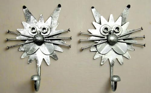 Fabulous Felines Metal Cat Wall Hanger Hook x 2 Hooks for Coats, Bags Wall Mount Clothes Decorative Gift. Rustic Home Decor Wall Sculpture (Cat's Face)