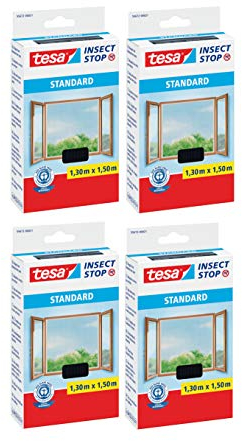 tesa® Fliegengitter Standard Klettband für Fenster, anthrazit, 1,5m:1,8m (4er Pack)