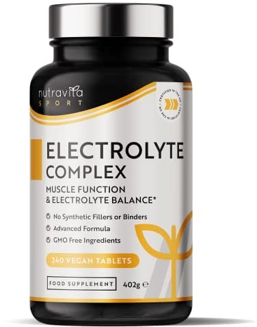 Elektrolytkomplex - Hochwirksame Tabletten mit Magnesium, Kalium und Kalzium - Muskelfunktion und Elektrolytgleichgewicht - 240 vegane Tabletten - Hergestellt von Nutravita