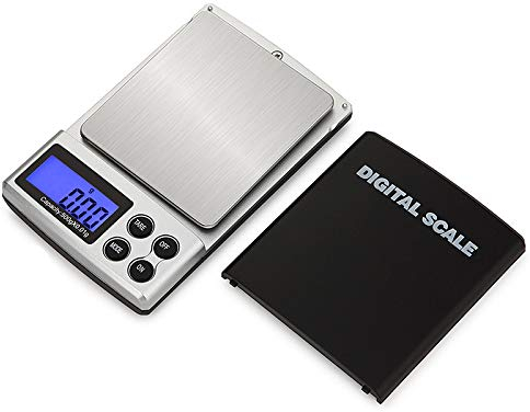 Schmuckwaage, Münzwaage, Taschenwaage, 1000 g/0,1 g, mit hinterleuchtetem LCD-Display, digitale Taschenwaage schwarz für Schmuck, Münzen, Kräuter