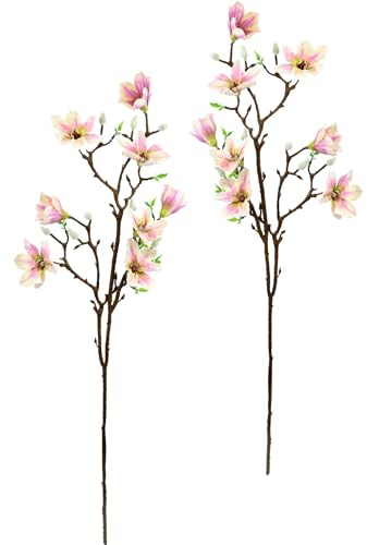 Künstlicher Magnolienzweig Kunstblume Magnolie Bündel Kunstpflanze Zweig Frühlingsdeko Dekozweig AST Einzelblume Knospen Blüten Hochzeit Bouquet Decor Seidenblumen Kunstzweig