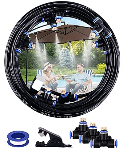 AGPTEK 8 M (26 pies) Sistema de Refrigeración, 47 PCS Sistema de enfriamiento por nebulización, Sistema por nebulización al Aire Libre para Patio, Jardín, Césped, Invernadero, Sombrillas