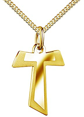 JEVELION 333 Gold-Antoniuskreuz Taukreuz T-Form für Damen, Herren und Kinder Kreuz-Anhänger 333 Gold 8 Karat Mit Panzerkette - Kettenlänge 60 cm.