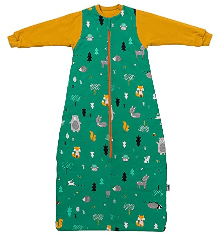 schlummersack Kinder Schlafsack Winter Bio Baumwolle 150 cm Waldtiere | Winterschlafsack Baby mit Ärmel 3.5 Tog Baby Schlafsack Winter | Bio Schlafsack Baby