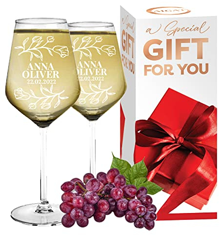AIGAT 2 bicchieri da vino personalizzati da 370 ml, regali di fidanzamento o regalo di nozze, bicchieri da vino bianco durevoli personalizzati, regalo personalizzato per ogni occasione