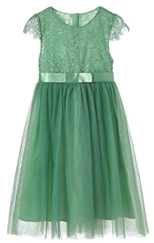 Ugitopi Abito Lungo in Pizzo per Bambina Vestito Principessa in Tulle per Bambini (Champagne, 130)
