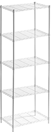 Catter House Klaus Metallregal mit Gitter, 160-56 x 35 x 160 cm, Weiß mit 5 Böden, belastbar bis 175 kg, 35 kg pro Regal, verchromt und einfach zu montieren