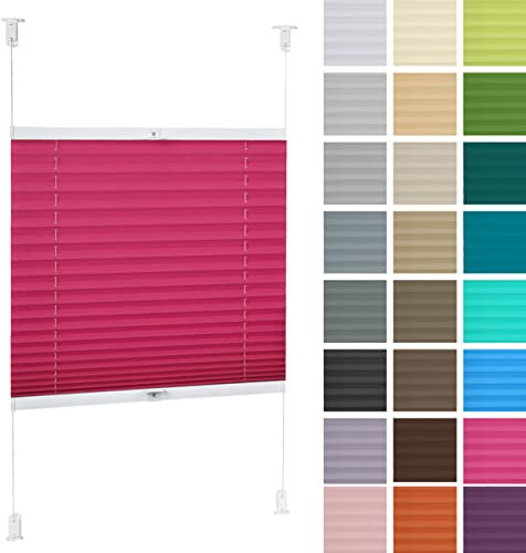 DECOOR Plissee ohne Bohren 100cm x 150cm Faltrollo Rollo für Fenster und Tür Nicht-invasive Fensterjalousien guter Sichtschutz und Sonnenschutz Breite der Überlappung 2 cm Rosa