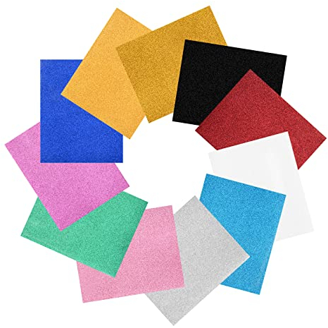 11 Blatt Plotterfolie Textil, Glitzer Heat Transfer Vinyl, Flexfolie Plotter Textil, Wärmeübertragung HTV Vinyl für Cricut, Vinyl Transfer Blätter für DIY T-Shirt Kleidung Hüte Stoffe (11 Farben)