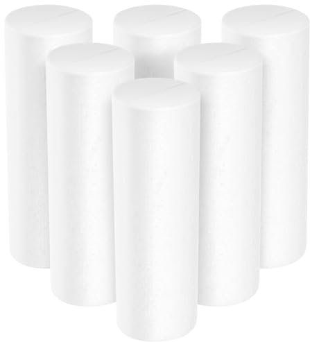 Angoily 6 Stück Styropor Zylinder Weiße Schaumstoffzylinder Form - Zylinder Styropor für Schulprojekte, Blumenkunst und Kunsthandwerk Für Weihnachten Und Heimdekoration - 5 x 5 x 15cm