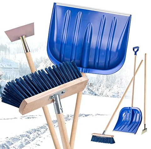KADAX Schneeräumungsset, Schneeentfernung Kit mit Schneeschaufel, Eisstößer und Besen mit ergonomischen Stiel, 3-Teiliges Schneeset für Schnee- und Eisentfernung (Blau)