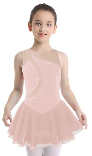 TiaoBug Body da Pattinaggio Artistico Bambina Vestito da Balletto Danza Classica Body da Ballo Ballerina Skating Danza Ginnastica Leotard con Strass per Bambini di 6-16 Anni Rosa 5-6 anni