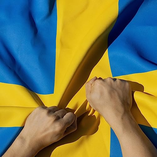 Bandera de Suecia de 3 capas de doble cara a prueba de rasgaduras de Anley, 3x5 pies,encabezado de lona y resistente a las arrugas, las banderas nacionales suecas más fuertes y duraderas