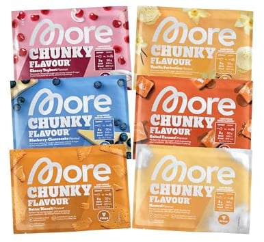 MORE Chunky Flavour Probenbundle, 6 x 30 g Sample, Geschmackspulver zum Süßen, ohne viel Zucker und Kalorien, mit Inulin und Laktase - made in Germany (Sorten können variieren)