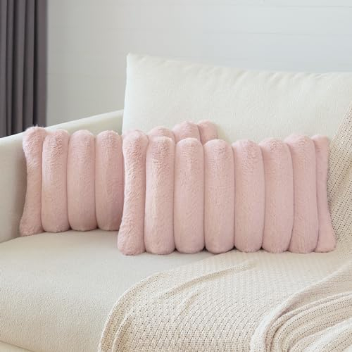 Soleebee 2er Set Plüsch Samt Kissenbezüge, Weiche Künstliche Pelz Kissenbezug Sofa Zierkissenbezüge Dekokissen Kissenhülle Set für Schlafzimmer Zuhause Couch Auto Dekor (30x50cm, Rosa)