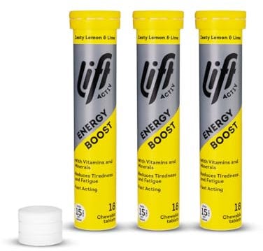 Lift Activ Energy Boosting Glucose Chewable Energy Tablets, Contains Added Multivitamins and Minerals, Zesty Lemon & Lime, 3 Pack of 18-Tablet Tubes